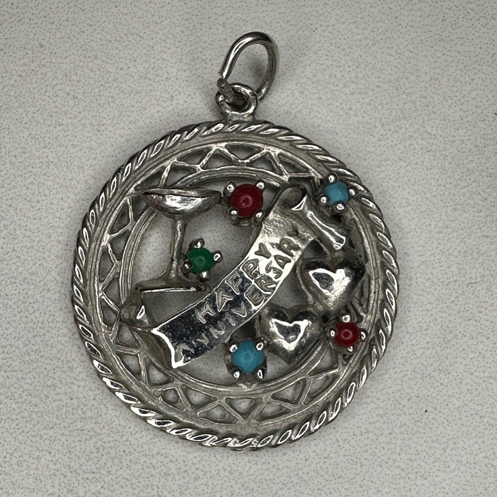 Sterling Silver Happy Anniversary Charm Pendant Celebration‎ Jewelry